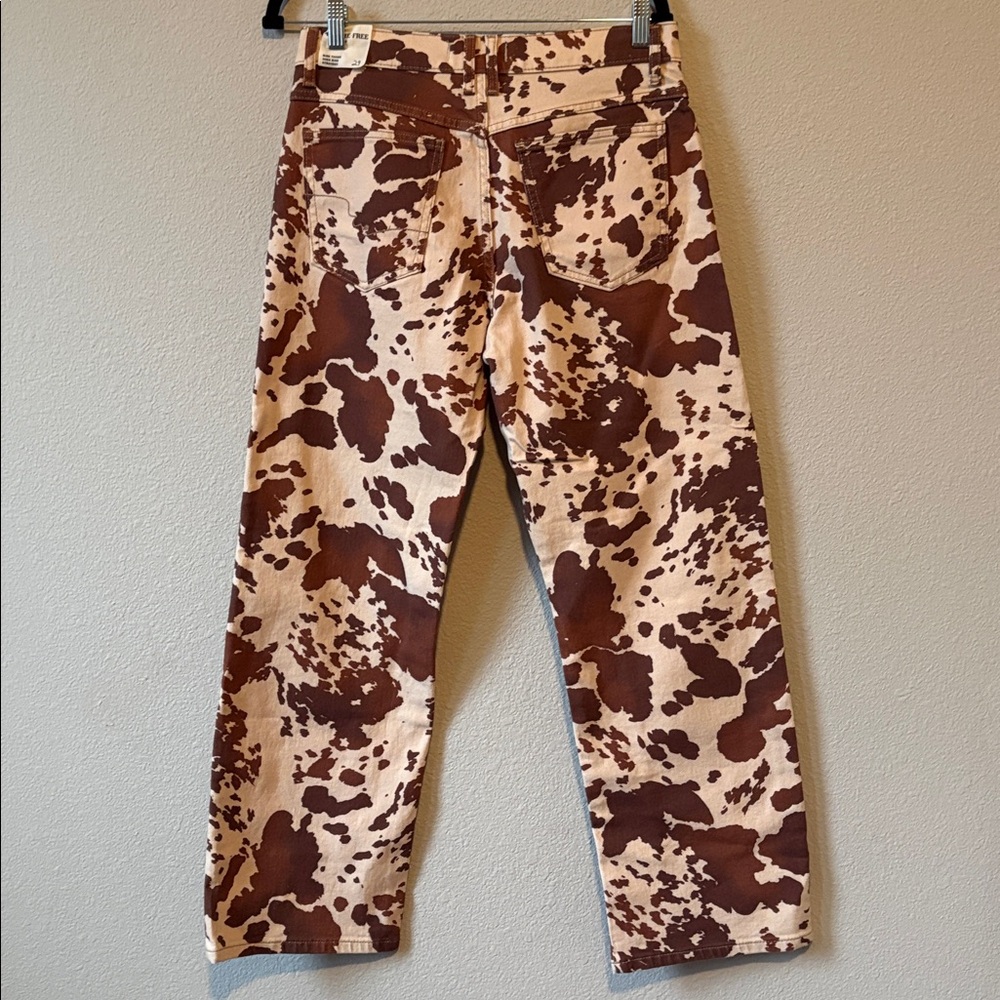 We The Free Cream and Brown Cow Print Wide Leg Jeans - Picture 9 of 14